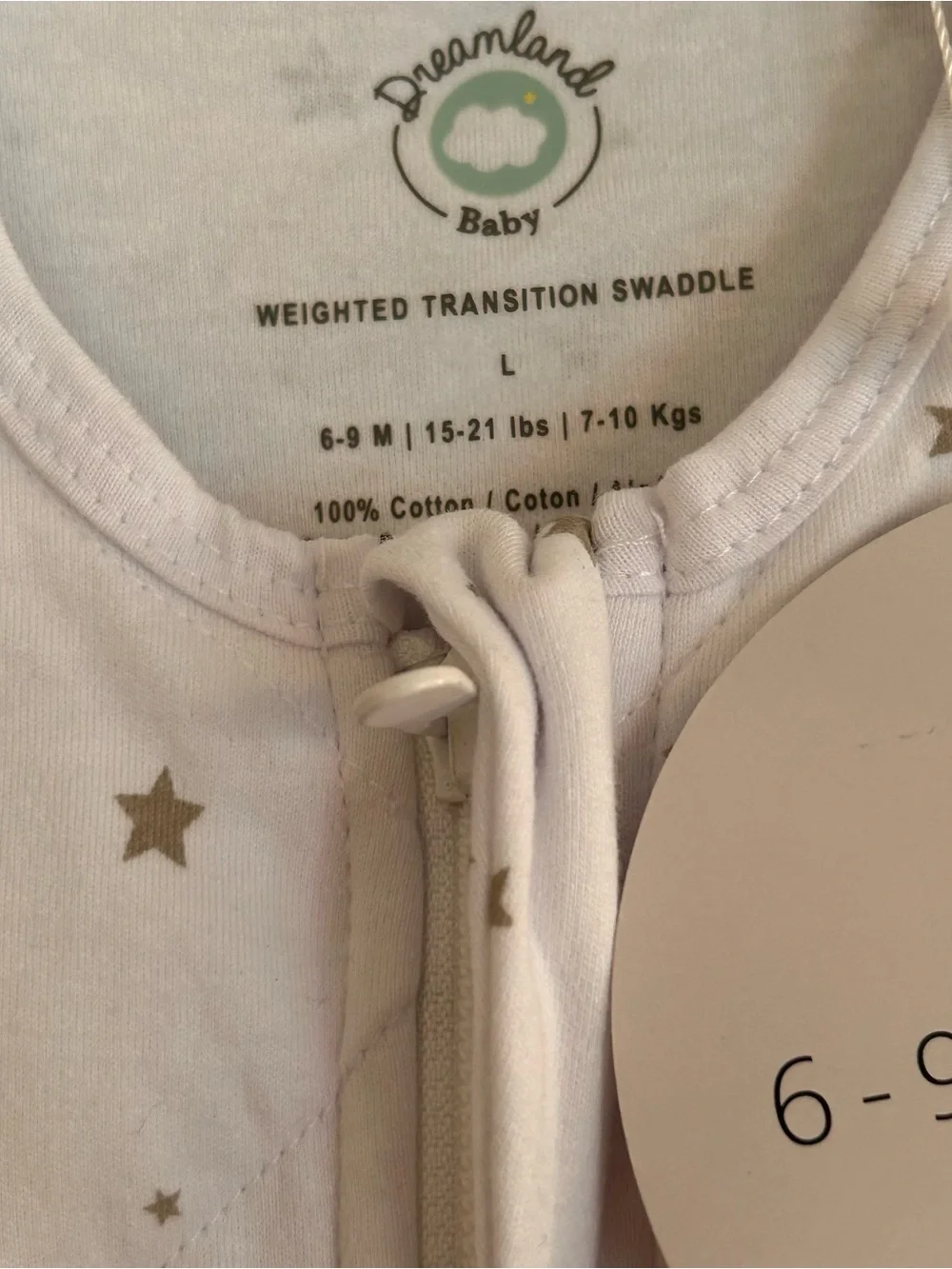 Dreamland Baby Dream Weighted Sack Sleeping Bag White Star 6-9 Months Cotton